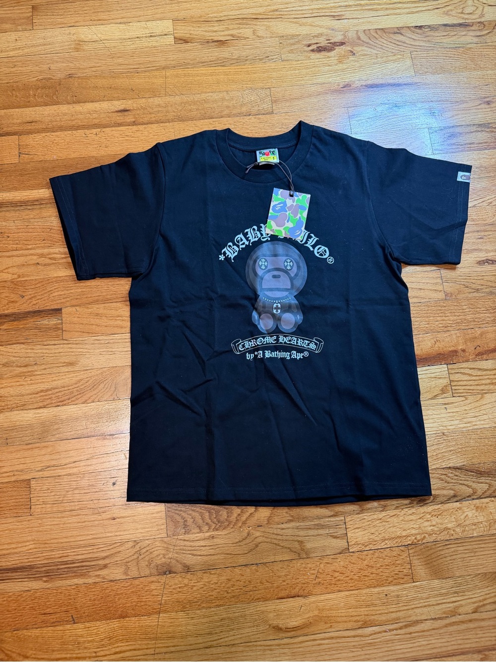A Bathing Ape Black Graphic Kids Tee - Baby Milo Print